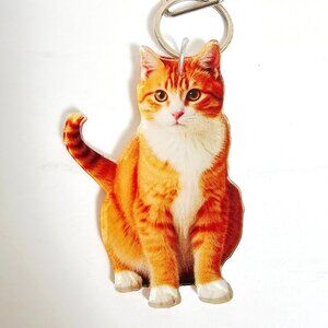 Orange Tabby Cat Keychain 2D Acrylic Kitty Key Ring Purse Backpack Charm Cute